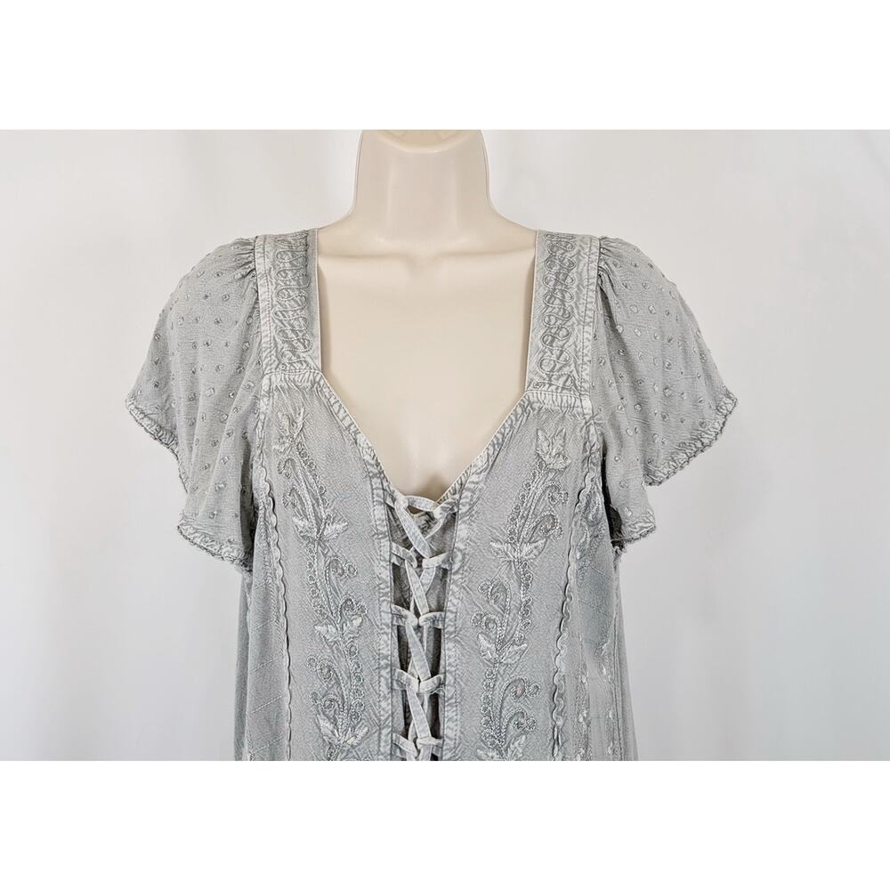 Vintage Y2K Dress Gray Embroidered Lace Up Whimsygoth Peasant Women's Size XL - Picture 2 of 7